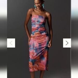 NWT- The Soleil Slim Strapless Ruched Mesh Dress-Anthropologie